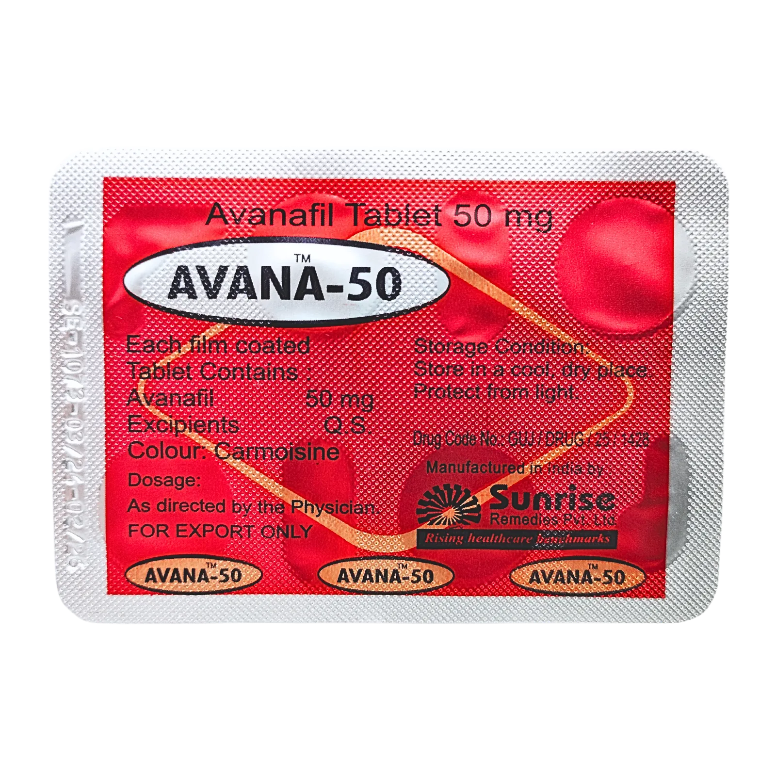 アバナ（AVANA）50mgが4錠入ったシート（裏面）
