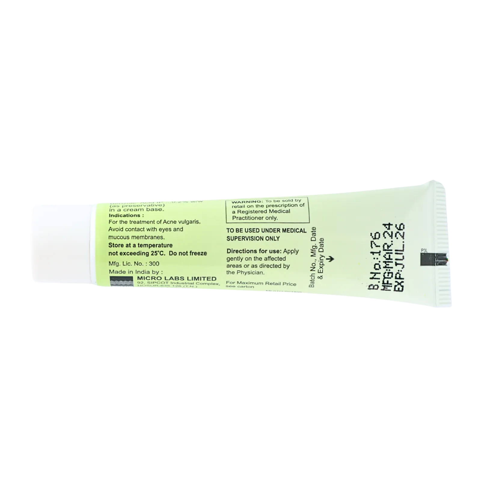 アジダームクリーム（Aziderm Cream） 10%のチューブ（裏面）