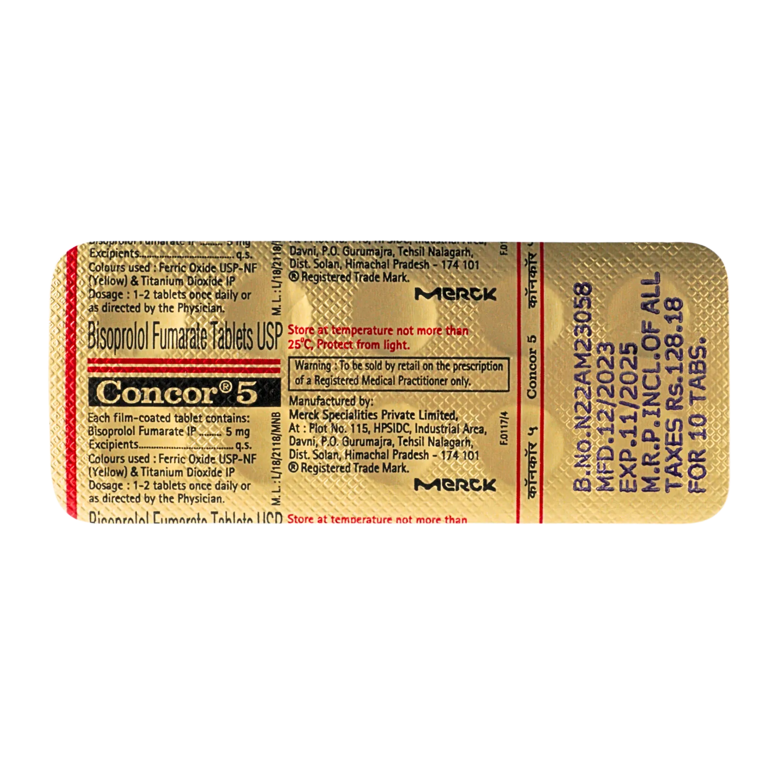 コンコール（Concor）が10錠入ったシート（裏面）