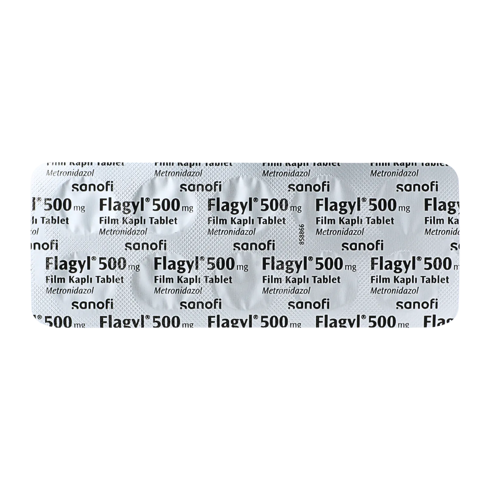 フラジール（Flagyl）500mgが15錠入ったシート（裏面）