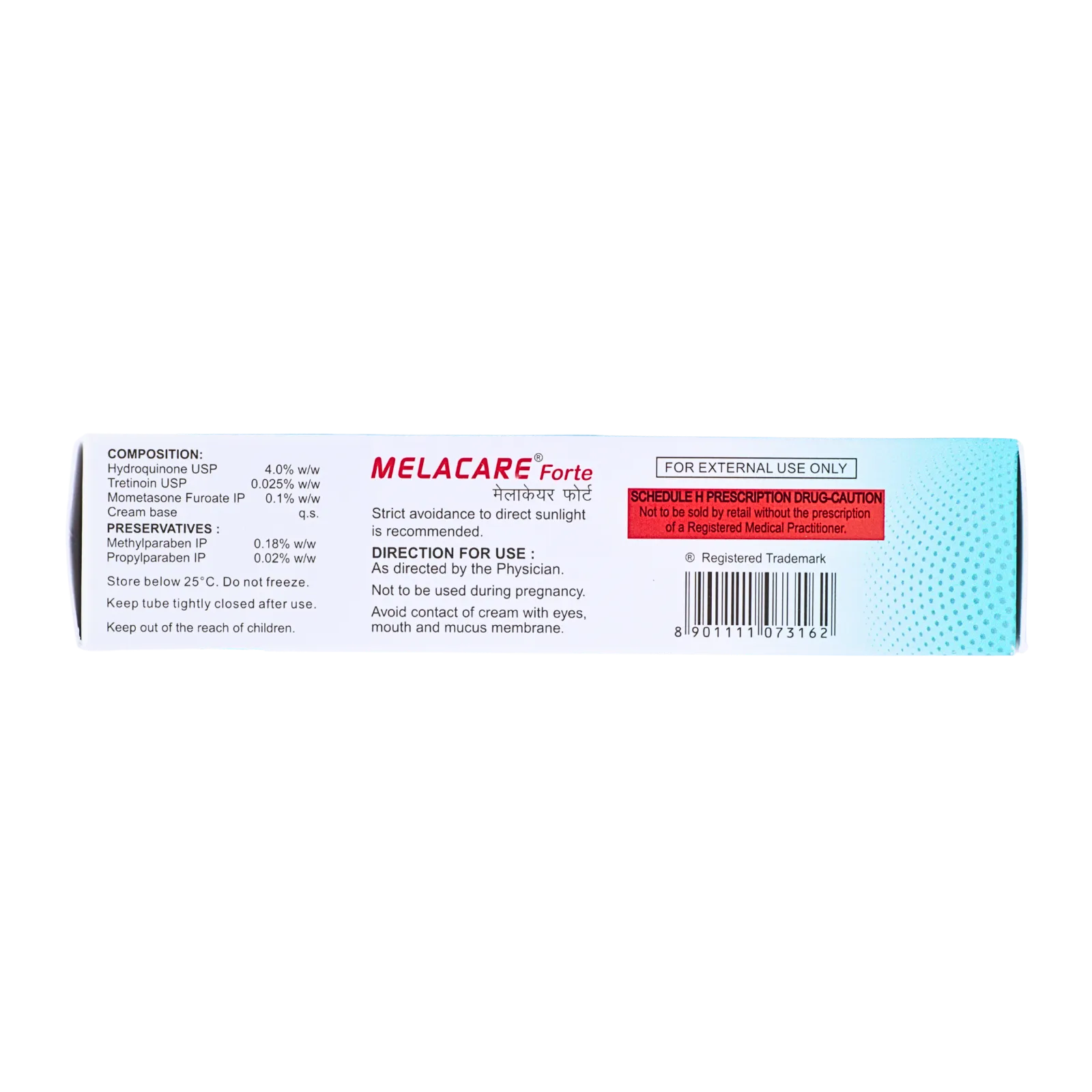 メラケアフォルテクリーム（MELACARE Forte Cream）の箱（側面1）
