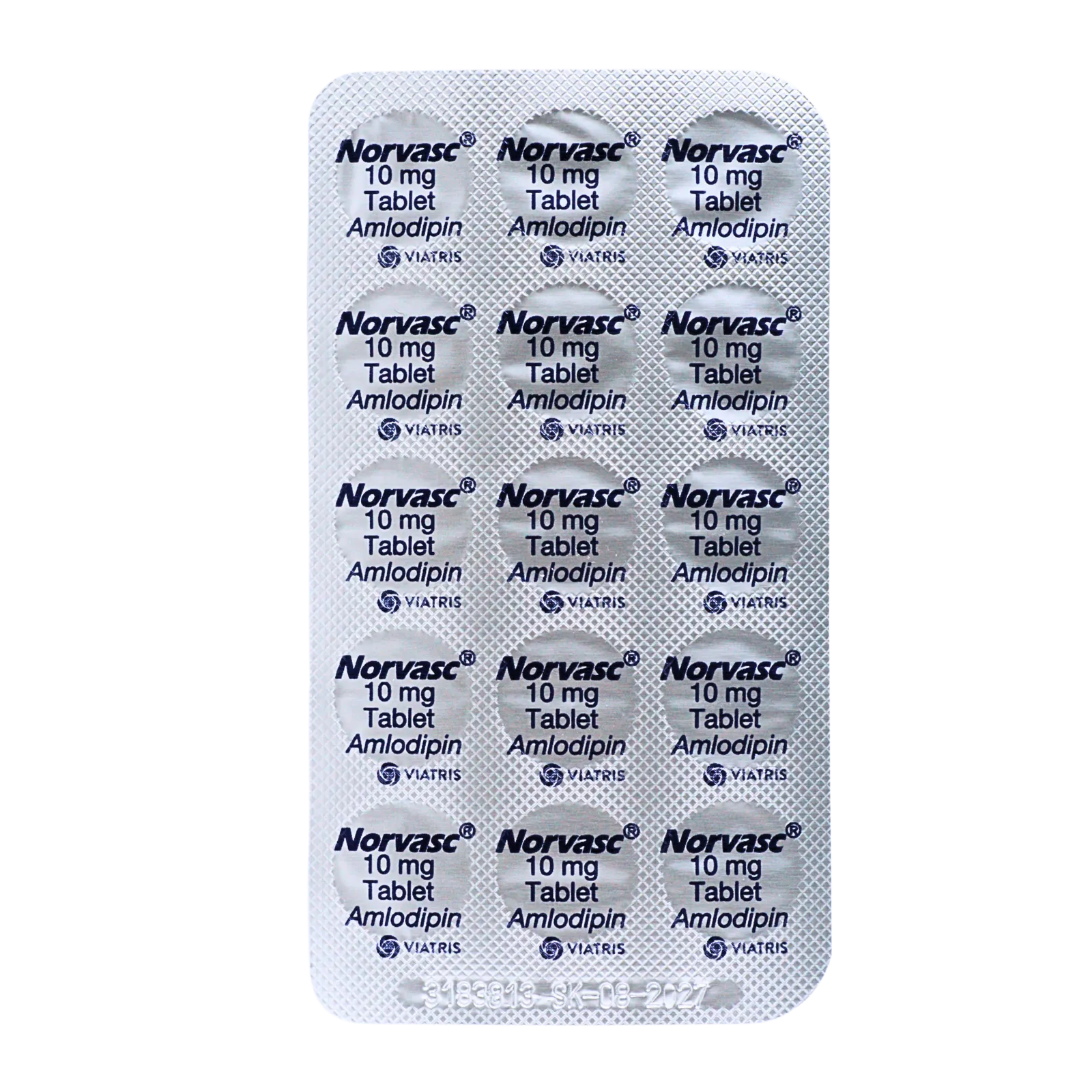 ノルバスク（Norvasc）10mgが15錠入ったシート（裏面）