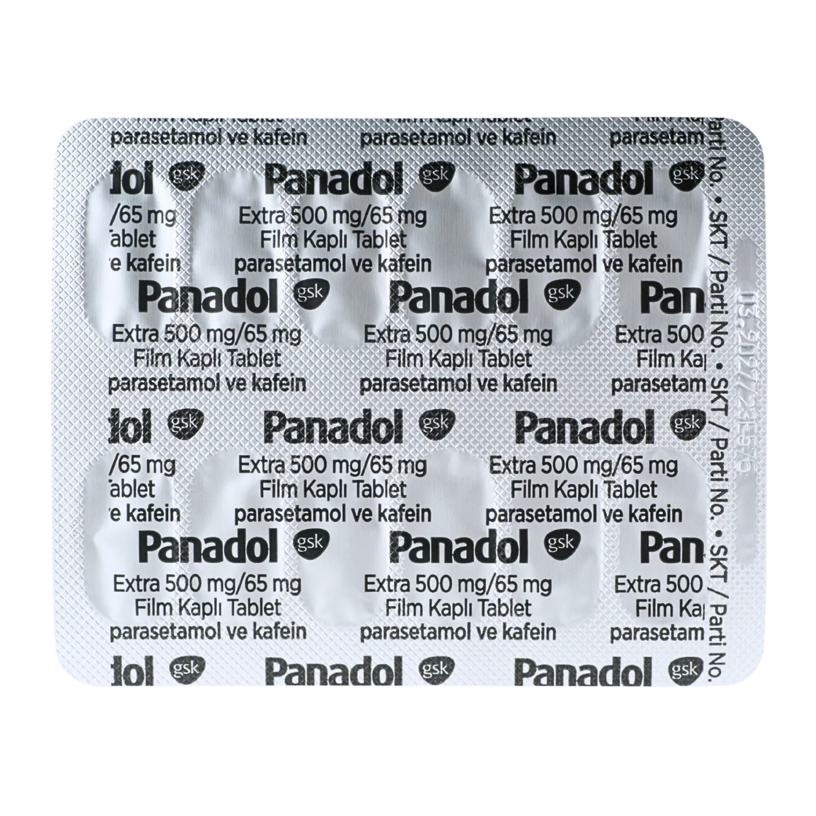 パナドールエクストラ（Panadol　Extra）が12錠入ったシート（裏面）