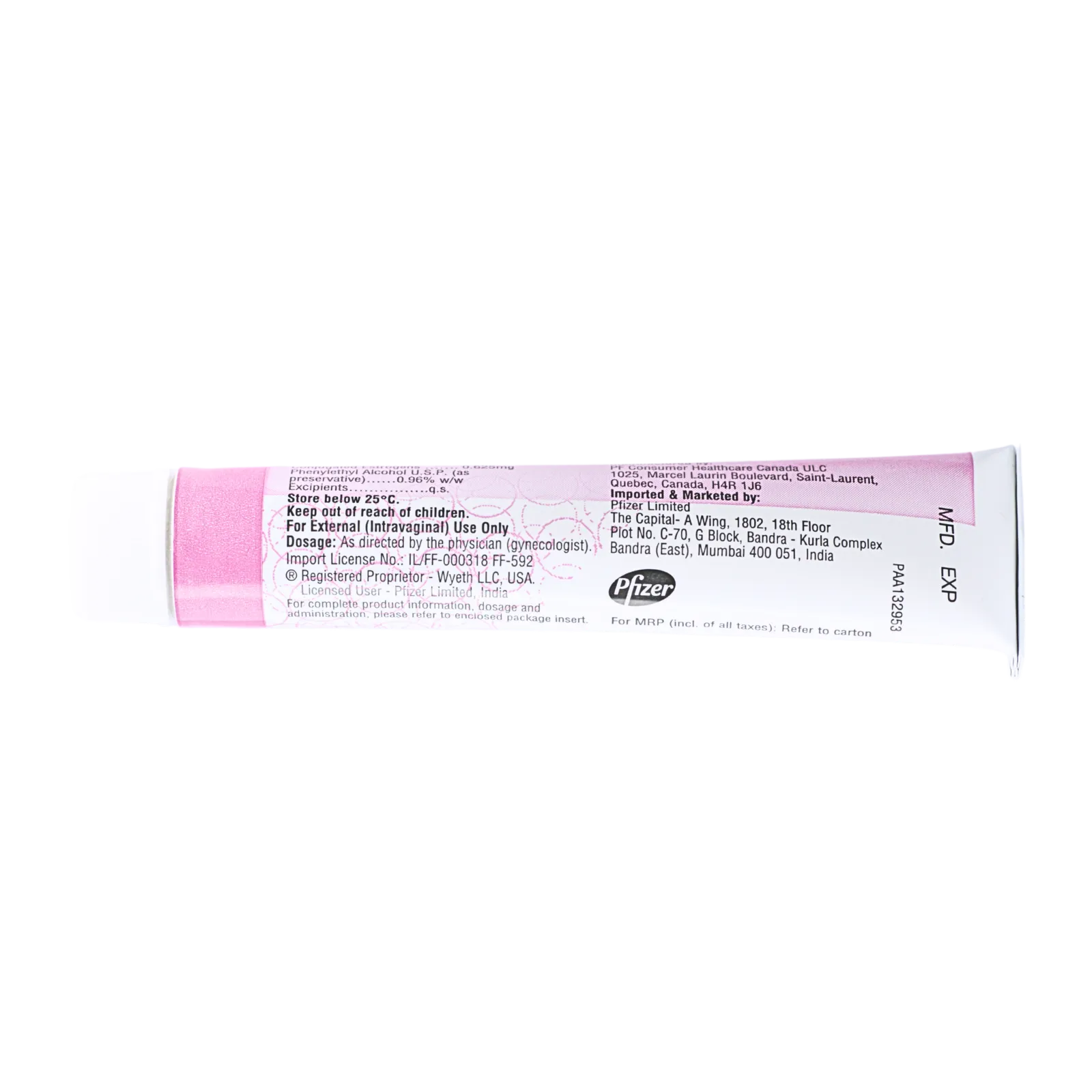 プレマリンクリーム（Premarin Cream）のチューブ（裏面）