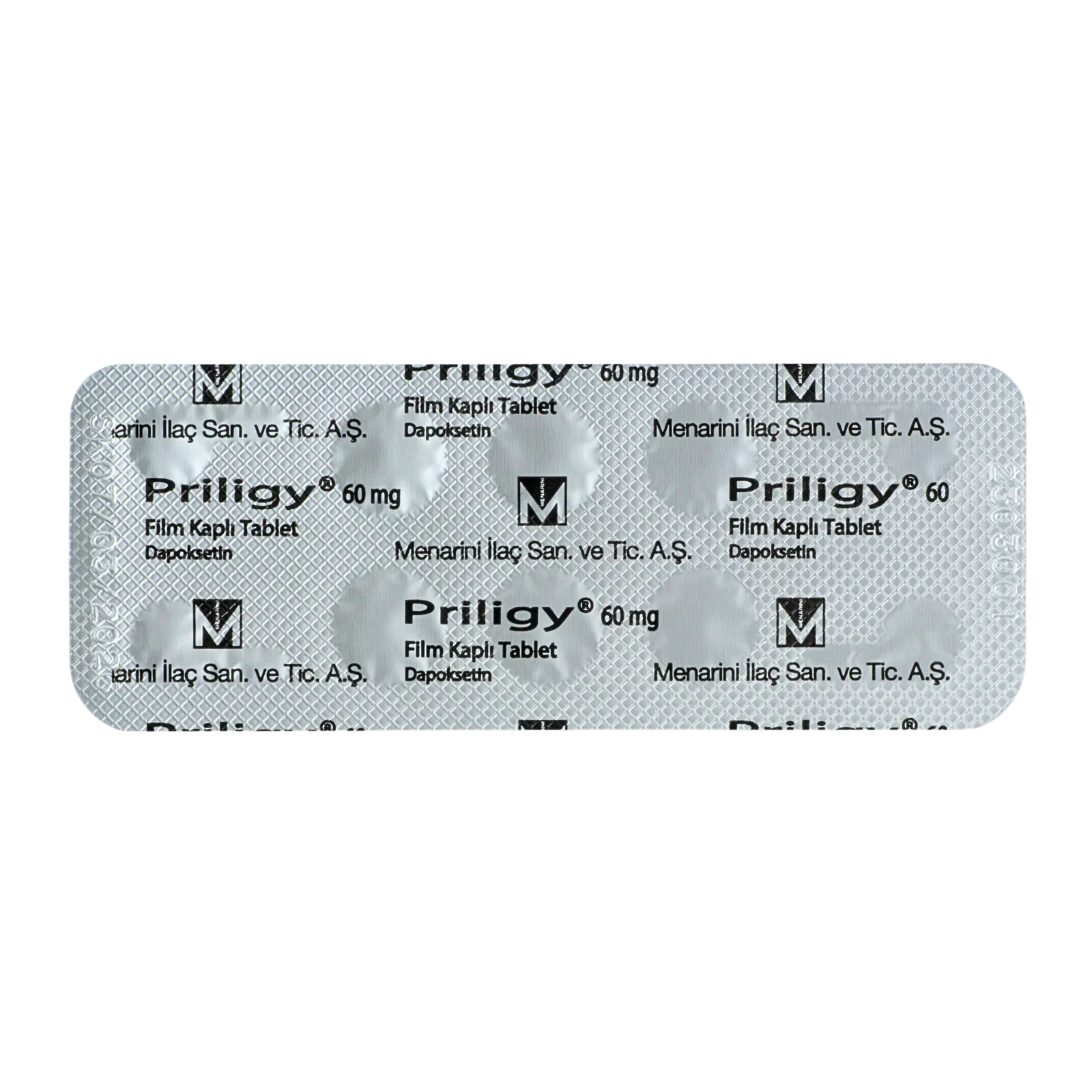 プリリジー（Priligy）60mgが6錠入ったシート（裏面）