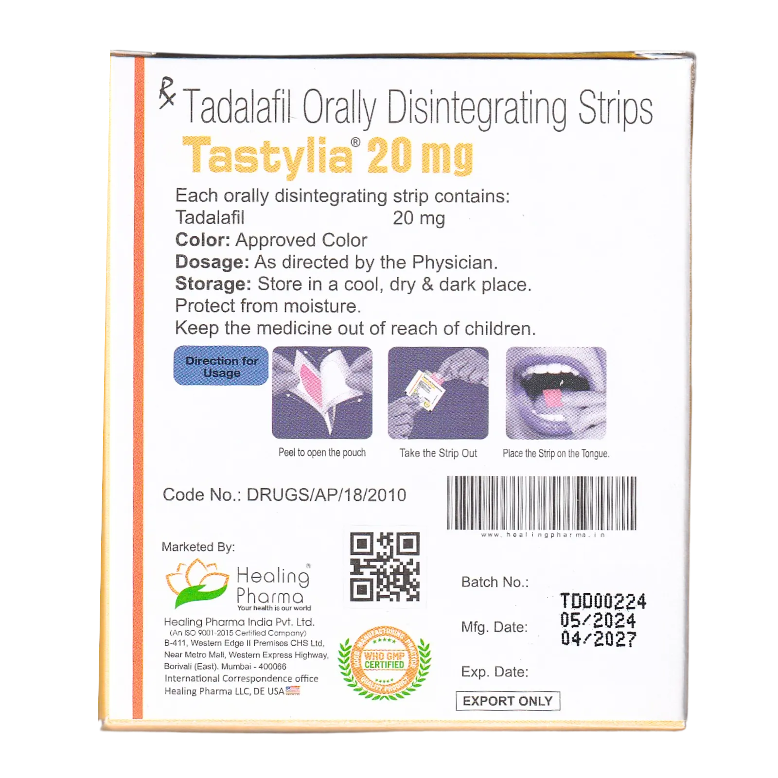 タスティリア（Tastylia）20mgの箱（裏面）