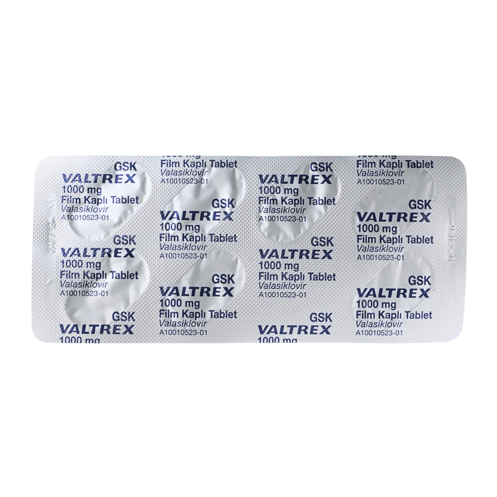 バルトレックス（Valtrex）1000mgが7錠入ったシート（裏面）