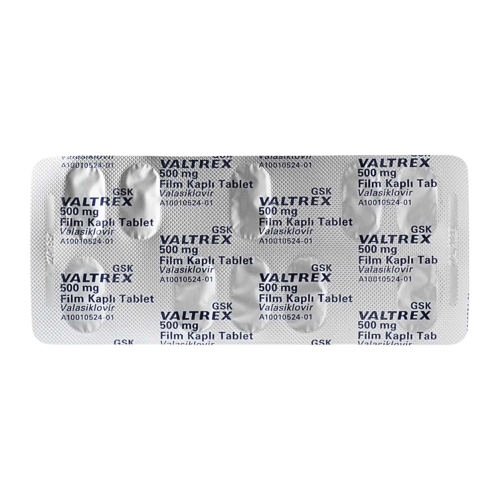 バルトレックス（Valtrex）500mgが10錠入ったシート（裏面）