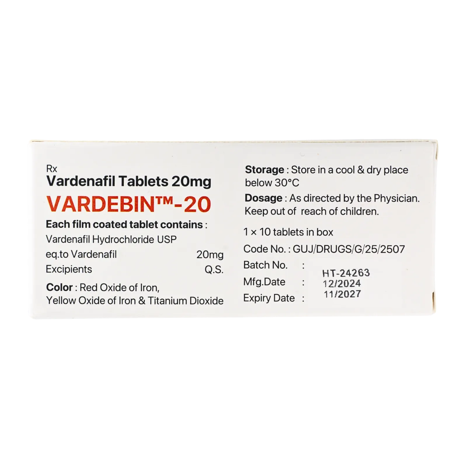 バルデビン（VARDEBIN）20mgの箱（裏面）