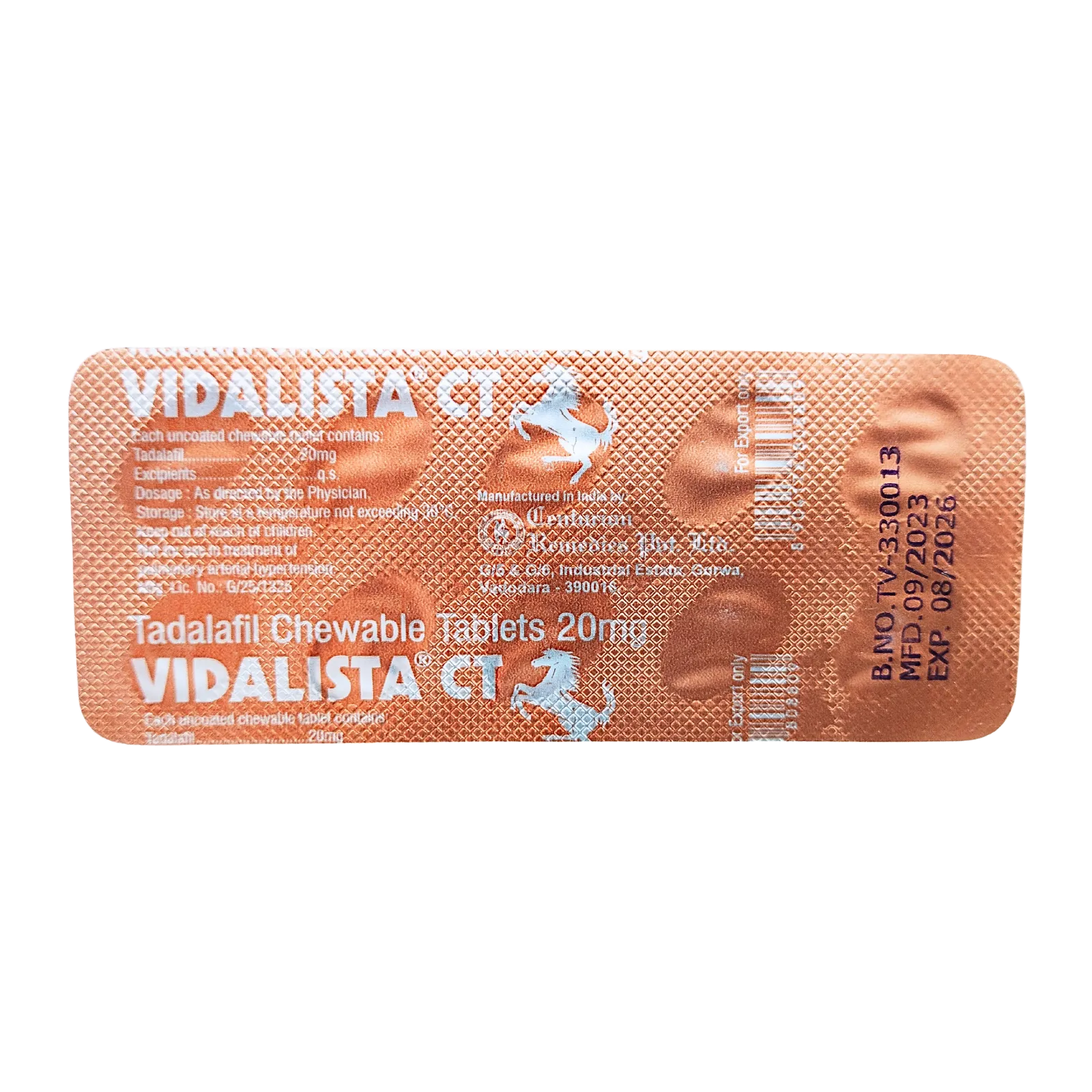 ビダリスタチュアブル（VIDALISTA）20mgが10錠入ったシート（裏面）