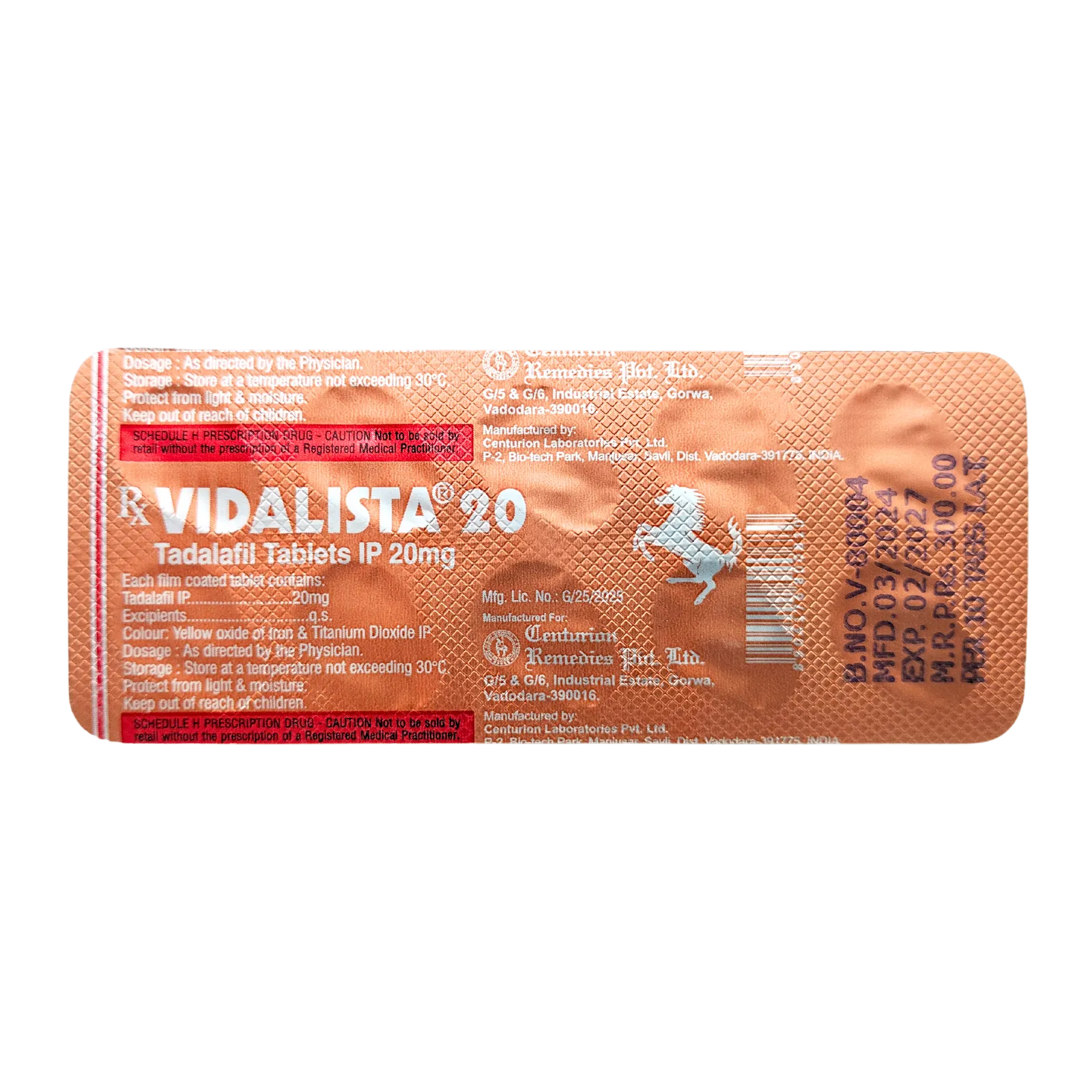 ビダリスタ（Vidalista）20mgが10錠入ったシート（裏面）