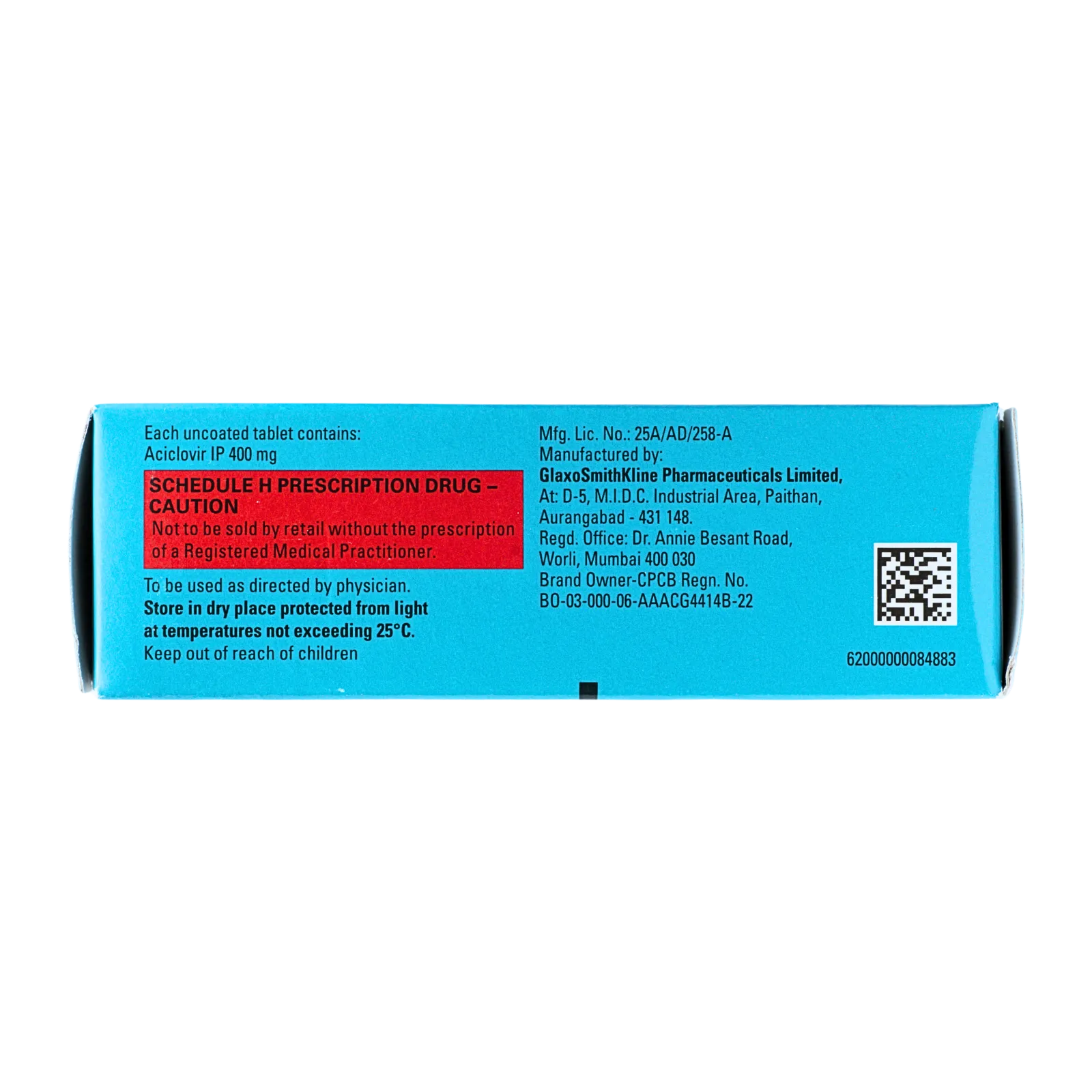 ゾビラックス（Zovirax）400mgの箱（側面2）
