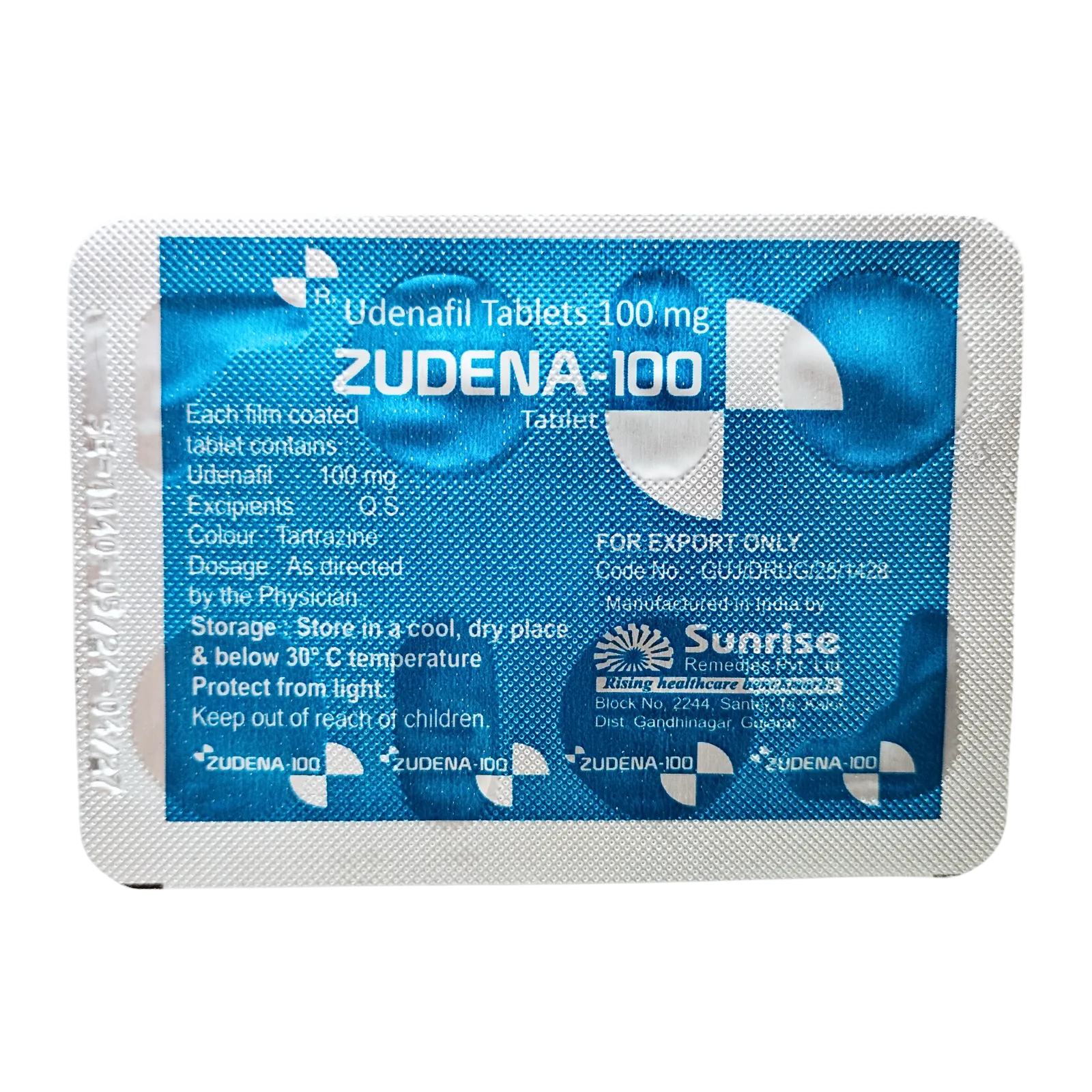 ズデナ（ZUDENA）100mgが4錠入ったシート（裏面）